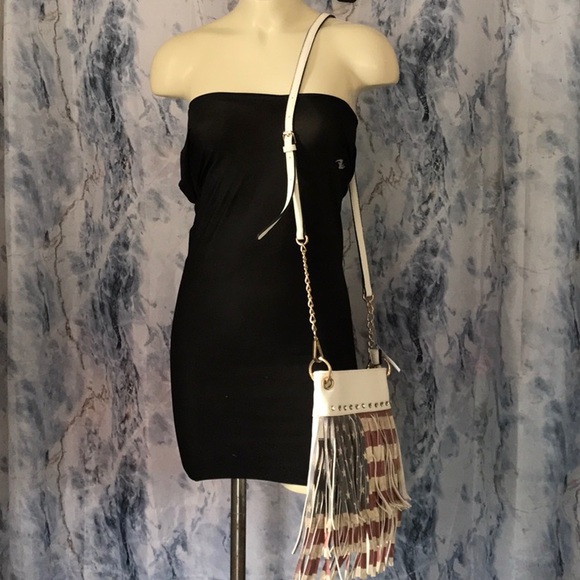 NWT Americana red white blue purse fringes vegan leather zipper compartments - Picture 2 of 12